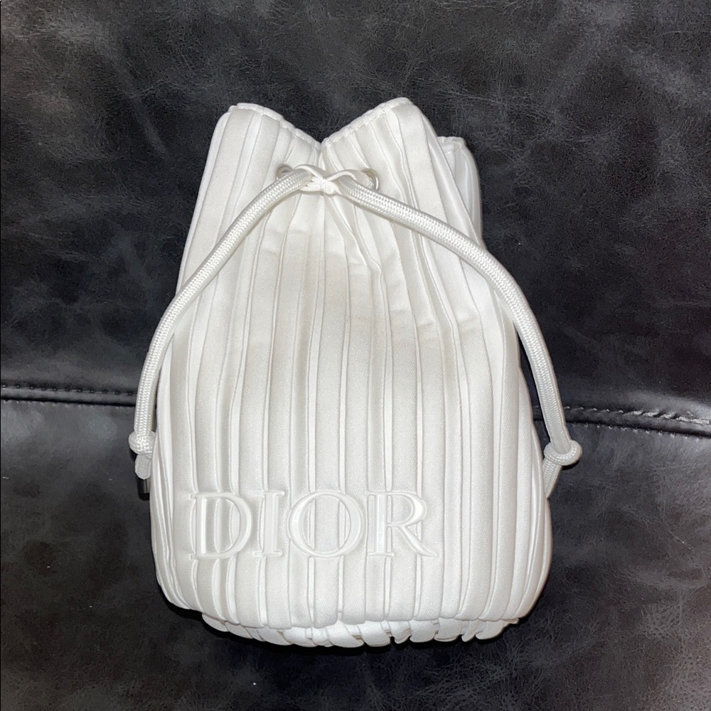 Dior White Pleated Drawstring Pouch